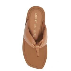 Stuart Weitzman Cassie Tan Puff Leather Flat Thong Sandals-10.5